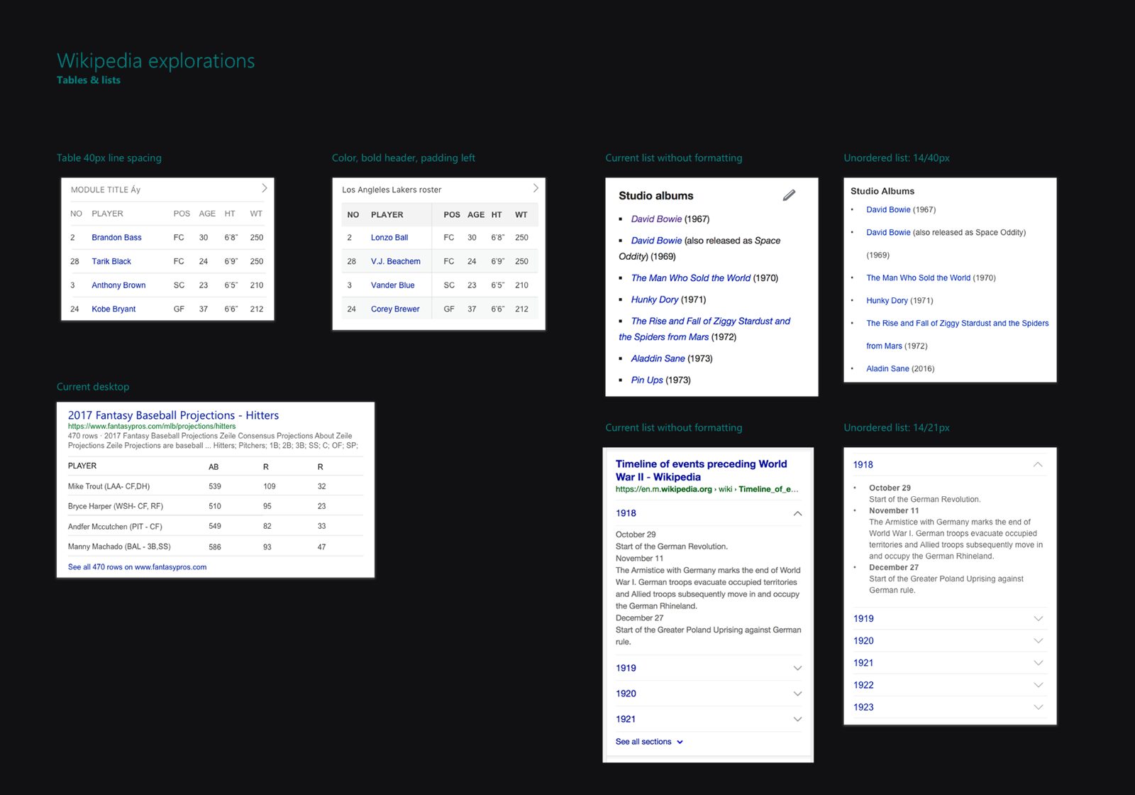 Wikipedia table and list explorations