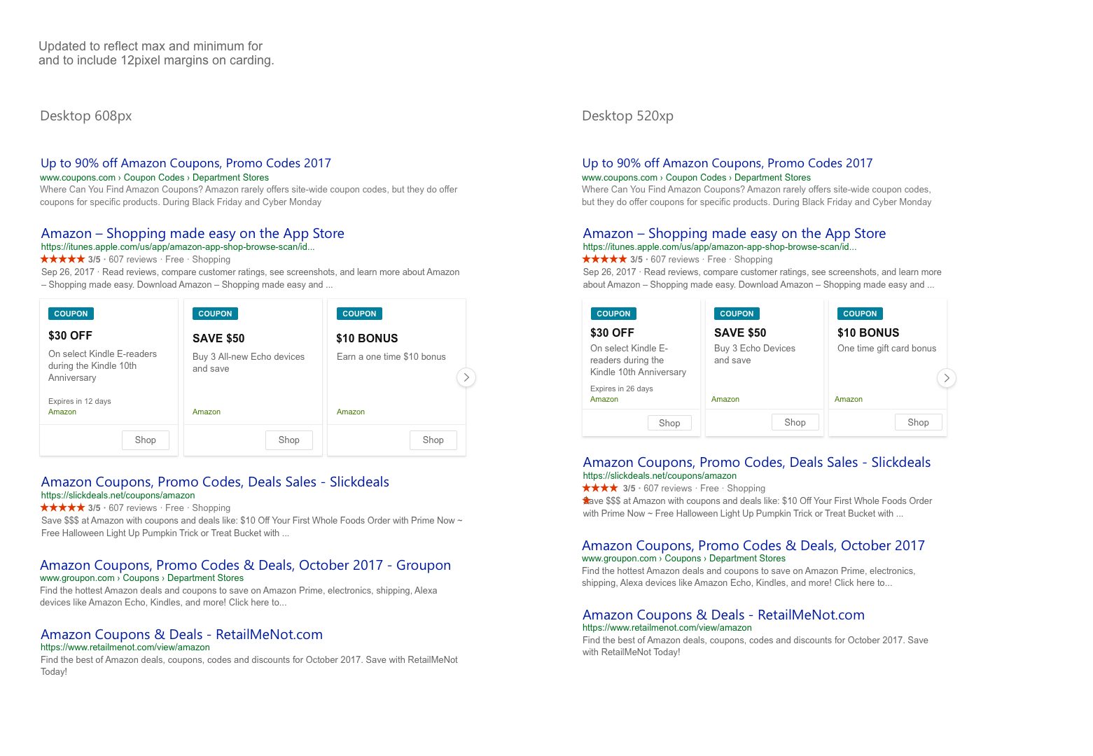 Holiday sale campaign result modules at three desktop widths