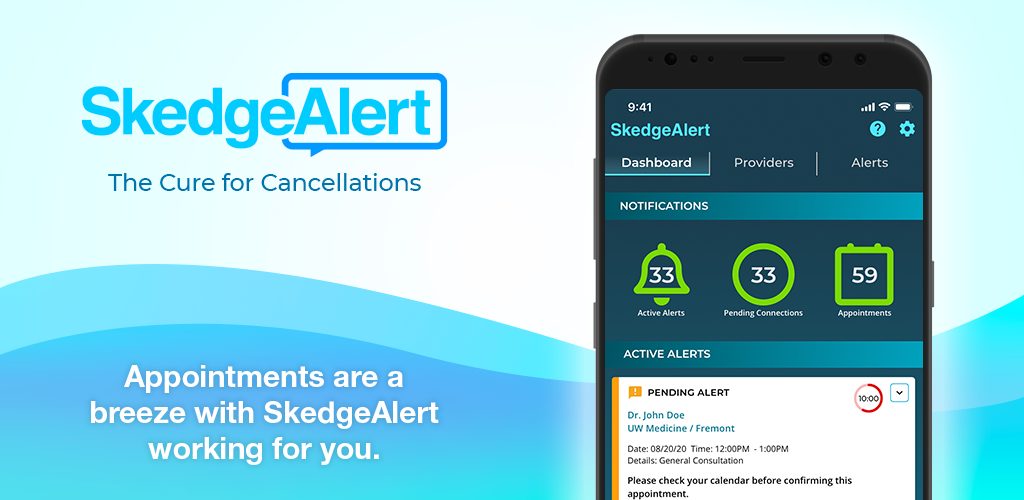 SkedgeAlert marketing image showing the app dashboard on a phone