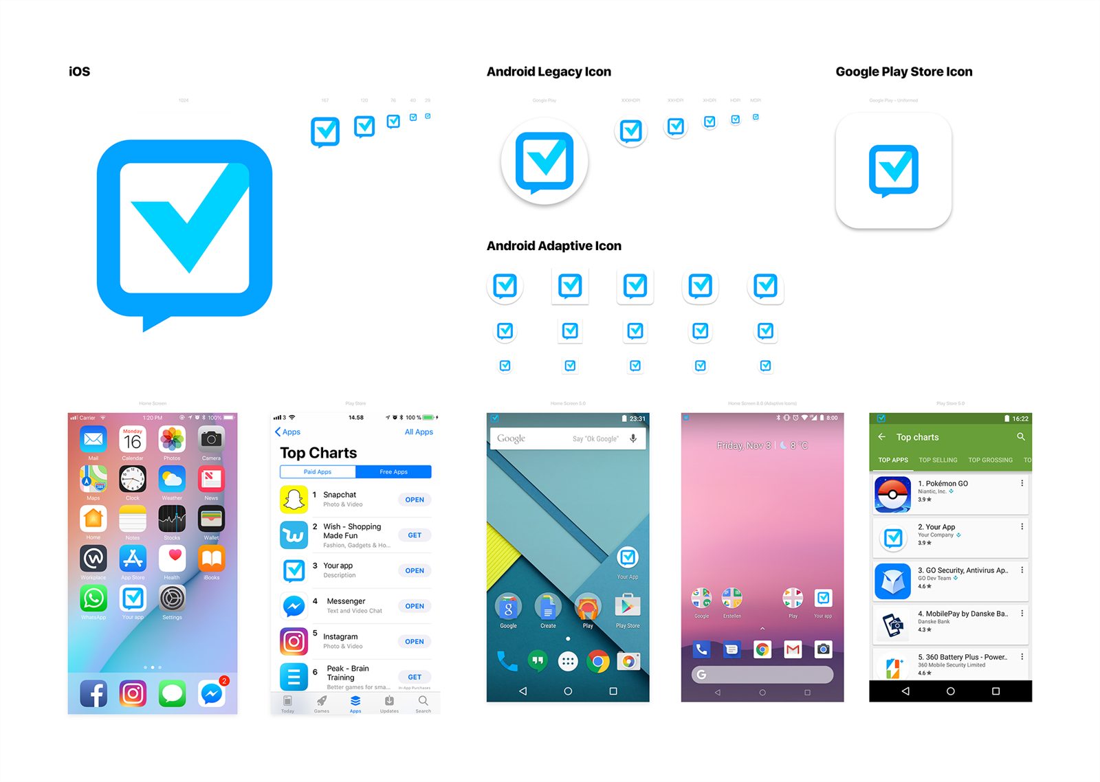 App icon variants for iOS, Android legacy, and Google Play